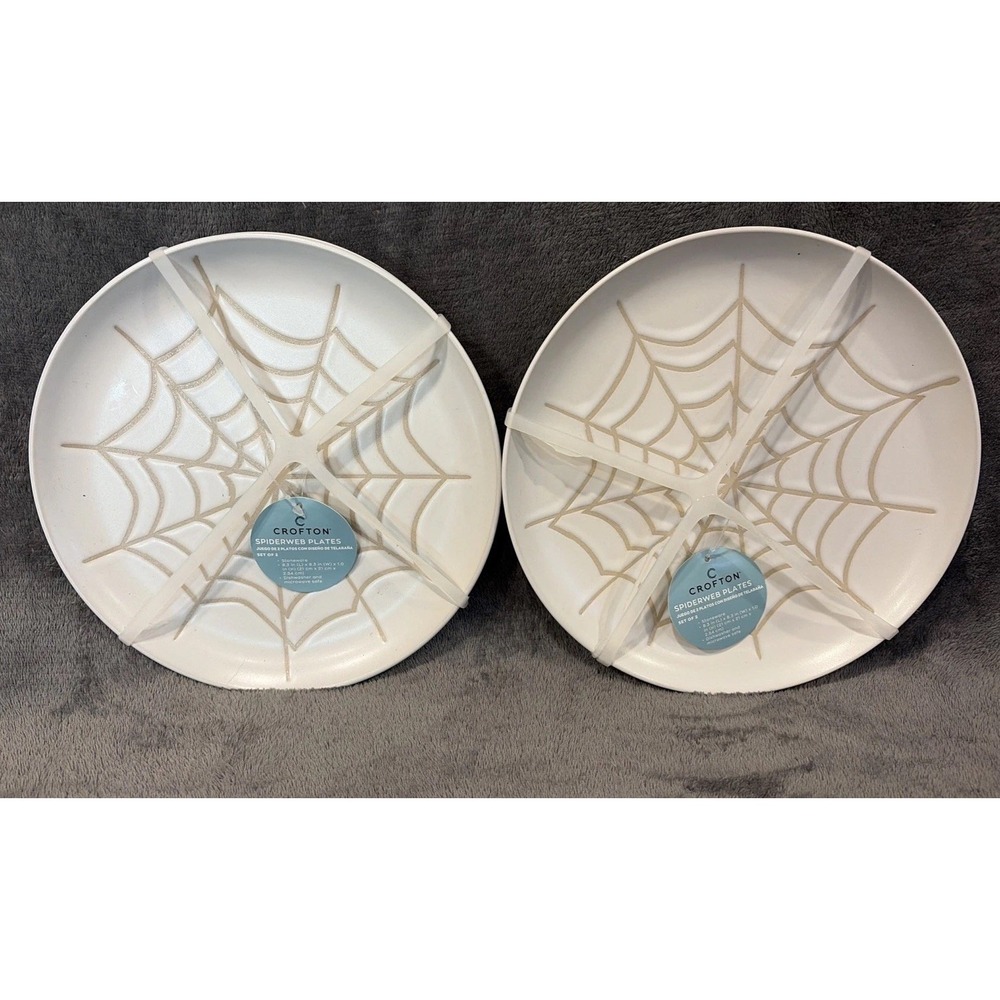 4 Crofton Stoneware 8-1/2" Spiderweb Plates Halloween NWT